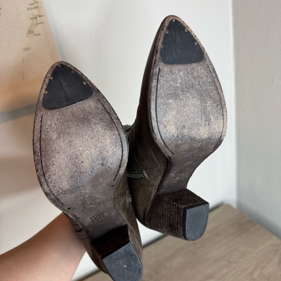 Frye Renee Brown Leather Pointed Heeled Ankle Boots Womens Booties - Picture 4 of 10